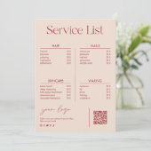 Blush Pink Beauty Salon Service prijslijst (Staand voorkant)