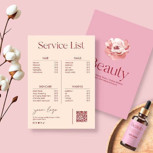 Blush Pink Beauty Salon Service prijslijst