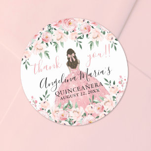 Blush Pink Bedankt Floral Quinceanera Ronde Sticker