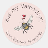 Blush Pink Bee Mijn Valentijn Honingbij Ronde Sticker (Voorkant)