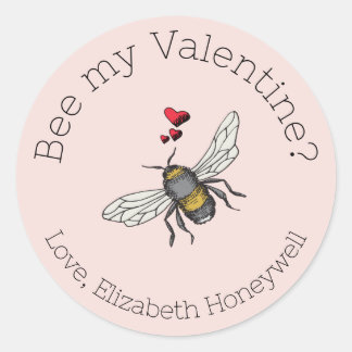 Blush Pink Bee Mijn Valentijn Honingbij Ronde Sticker