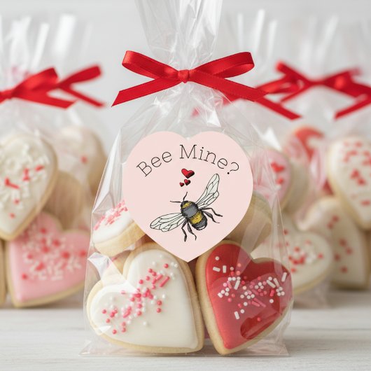 Blush Pink Bee Mine Valentijnsdag Hart Sticker