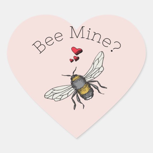 Blush Pink Bee Mine Valentijnsdag Hart Sticker (Voorkant)