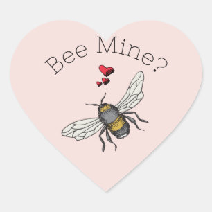 Blush Pink Bee Mine Valentijnsdag Hart Sticker