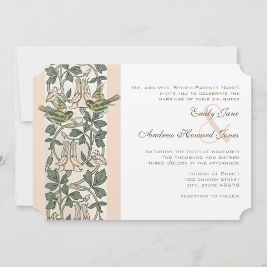 Blush Pink  Birds HoneySuckle Wedding Kaart (Voorkant)