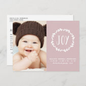 Blush Pink Birth Announcement Holiday Foto Briefkaart (Voorkant / Achterkant)