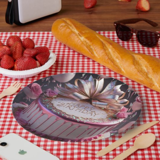 Blush Pink Birthday Cake Celebration  Papieren Bordje (Picknick)