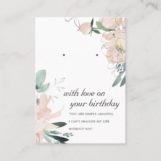 BLUSH PINK BIRTHDAY FRIEND EARRING DISPLAY CARD PLAATSKAARTJE (Voorkant)
