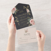 Blush Pink & Black All-In-One Wedding Invitation All In One Uitnodiging (Afscheurbaar)
