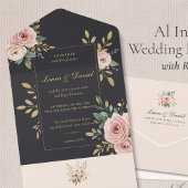 Blush Pink & Black All-In-One Wedding Invitation All In One Uitnodiging