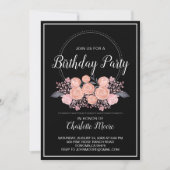Blush Pink Black Birthday Party Invitation Kaart (Voorkant)