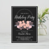 Blush Pink Black Birthday Party Invitation Kaart (Staand voorkant)