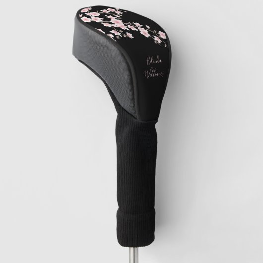 Blush Pink Black Cherry Blossom Monogram Golfheadcover (Schuin)
