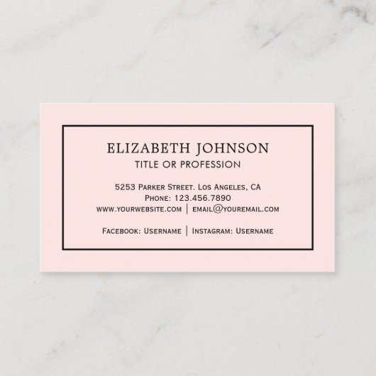 Blush Pink Black Feather  Quill Pen Visitekaartje (Achterkant)