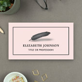 Blush Pink Black Feather  Quill Pen Visitekaartje