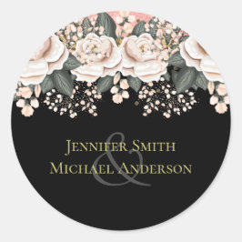 Blush Pink Black Floral Wedal Budget Ronde Sticker