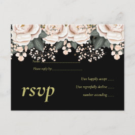 Blush Pink Black Floral Wedal Budget Uitnodiging Briefkaart