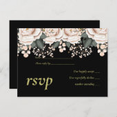 Blush Pink Black Floral Wedal Budget Uitnodiging Briefkaart (Voorkant / Achterkant)
