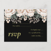 Blush Pink Black Floral Wedal Budget Uitnodiging Briefkaart (Voorkant)
