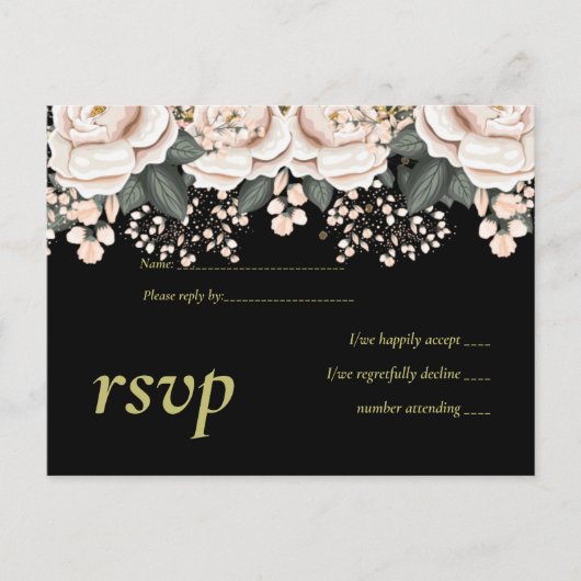 Blush Pink Black Floral Wedal Budget Uitnodiging Briefkaart (Voorkant)
