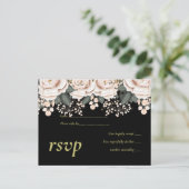 Blush Pink Black Floral Wedal Budget Uitnodiging Briefkaart (Staand voorkant)