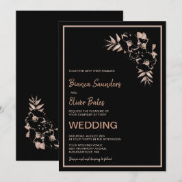 Blush Pink Black Floral Wedding Kaart