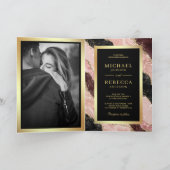 Blush Pink Black Gold Agate Marble QR Code Wedding (Binnen)