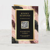 Blush Pink Black Gold Agate Marble QR Code Wedding (Achterkant)