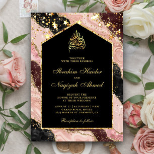 Blush Pink Black Gold Marble Arch Muslim Weduwen Kaart