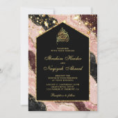 Blush Pink Black Gold Marble Arch Muslim Weduwen Kaart (Voorkant)