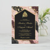 Blush Pink Black Gold Marble Arch Muslim Weduwen Kaart (Staand voorkant)