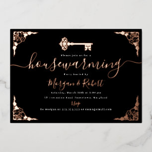  Blush Pink Black Key Housewarming Party Folie Uitnodiging