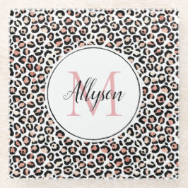 Blush Pink Black Leopard Print Monogram Co Glazen Onderzetter
