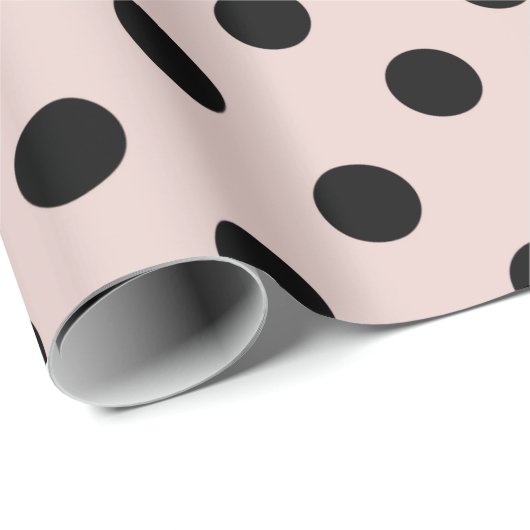 Blush Pink & Black Polka Dots Dot Pattern Cadeaupapier (Rol Hoek)
