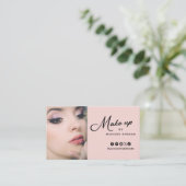 Blush Pink Black Retro Script Photo Makeup Visitekaartje (Staand voorkant)