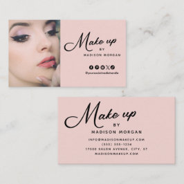Blush Pink Black Retro Script Photo Makeup Visitekaartje