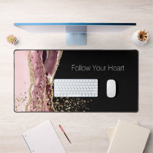 Blush Pink Black Roos Gold Glitter Bureaumat