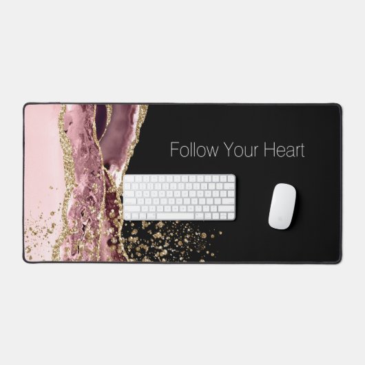 Blush Pink Black Roos Gold Glitter Bureaumat (Keyboard & Muis)