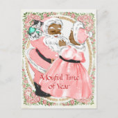  Blush Pink Black Santa en Mrs Claus Feestdagenkaart (Voorkant)