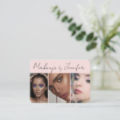 Blush Pink Black Script 3 Fotomake-up Visitekaartje (Staand voorkant)
