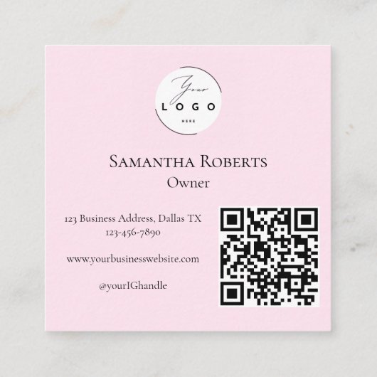 Blush Pink Black Script 3 Photo Logo QR Code Vierkante Visitekaartje (Achterkant)