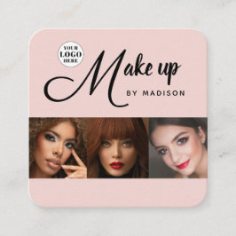 Blush Pink Black Script 3 Photo Makeup Vierkante Visitekaartje