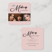 Blush Pink Black Script 3 Photo Makeup Vierkante Visitekaartje (Voorkant / Achterkant)