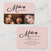 Blush Pink Black Script 3 Photo Makeup Visitekaartje (Voorkant / Achterkant)