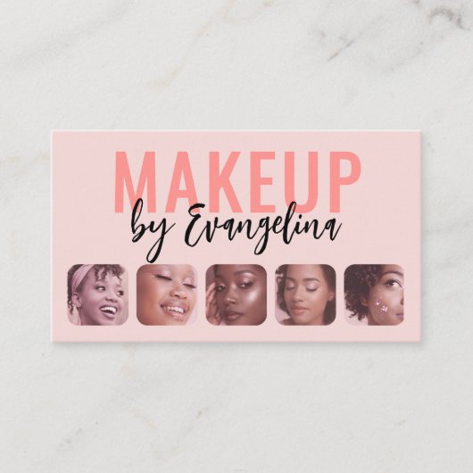 Blush Pink Black Script 5 Photo Makeup Artist Visitekaartje (Voorkant)
