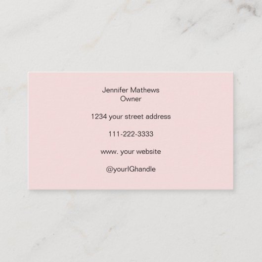 Blush Pink Black Script Foto Make-up Visitekaartje (Achterkant)