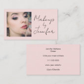 Blush Pink Black Script Foto Make-up Visitekaartje (Voorkant / Achterkant)