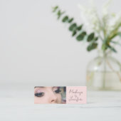 Blush Pink Black Script Fotomake-up Mini Visitekaartje (Staand voorkant)