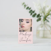 Blush Pink Black Script Fotomake-up Visitekaartje (Staand voorkant)