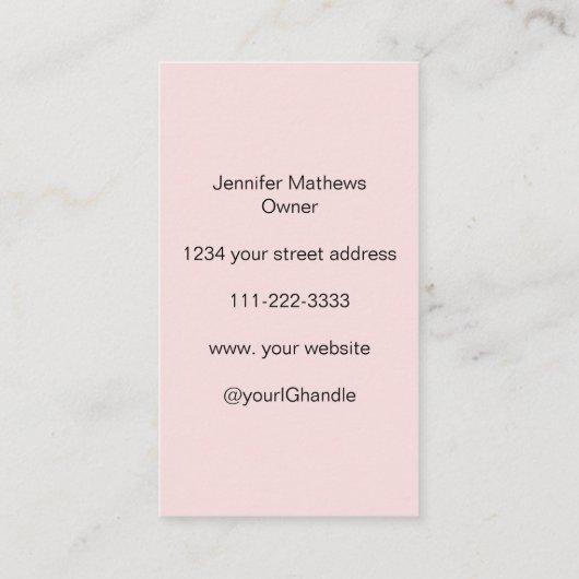 Blush Pink Black Script Fotomake-up Visitekaartje (Achterkant)